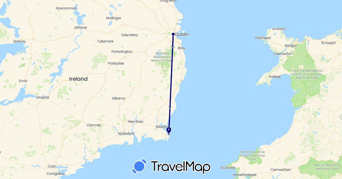 TravelMap itinerary: driving in Ireland (Europe)